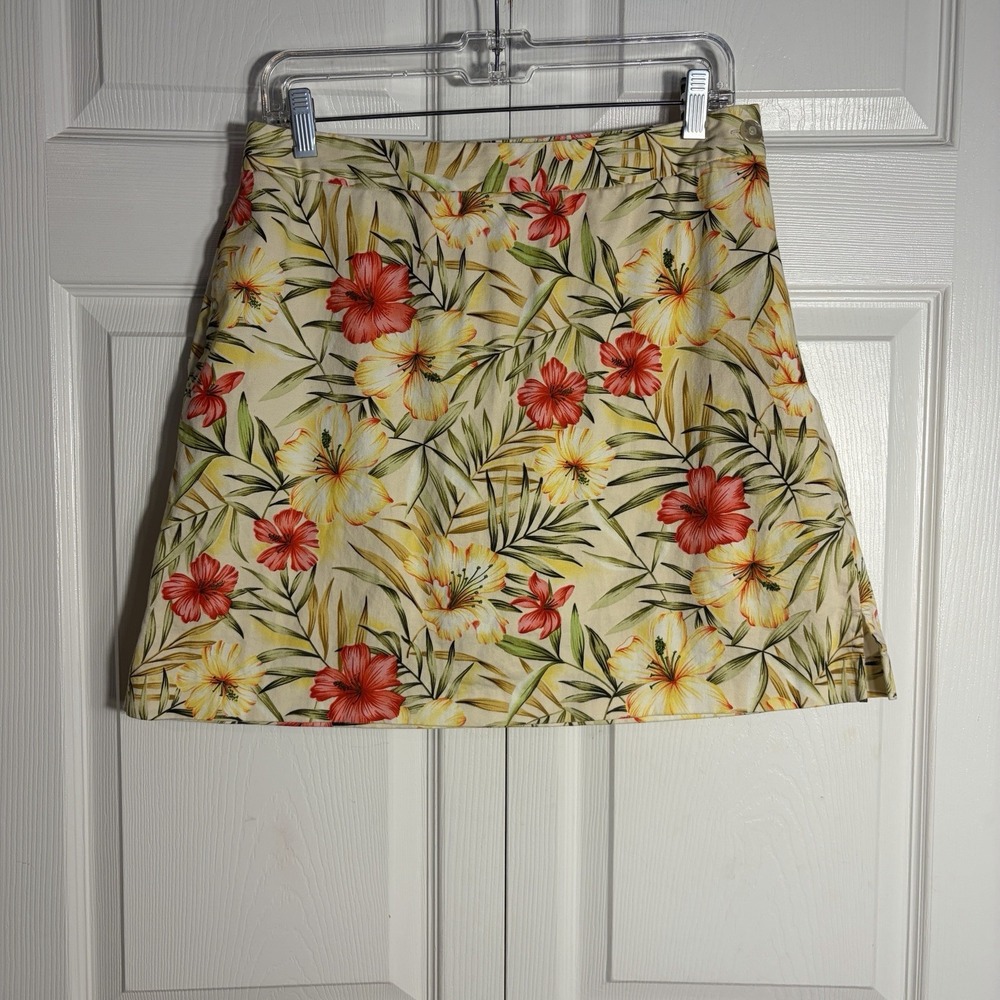 EP Pro Floral Athletic Golf Skort Women 10 Yellow Orange Pocket Cotton Blend